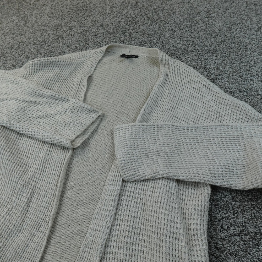 Eileen Fisher Cardigan Womens XS White Waffle Knit Open Front Pockets Sweater